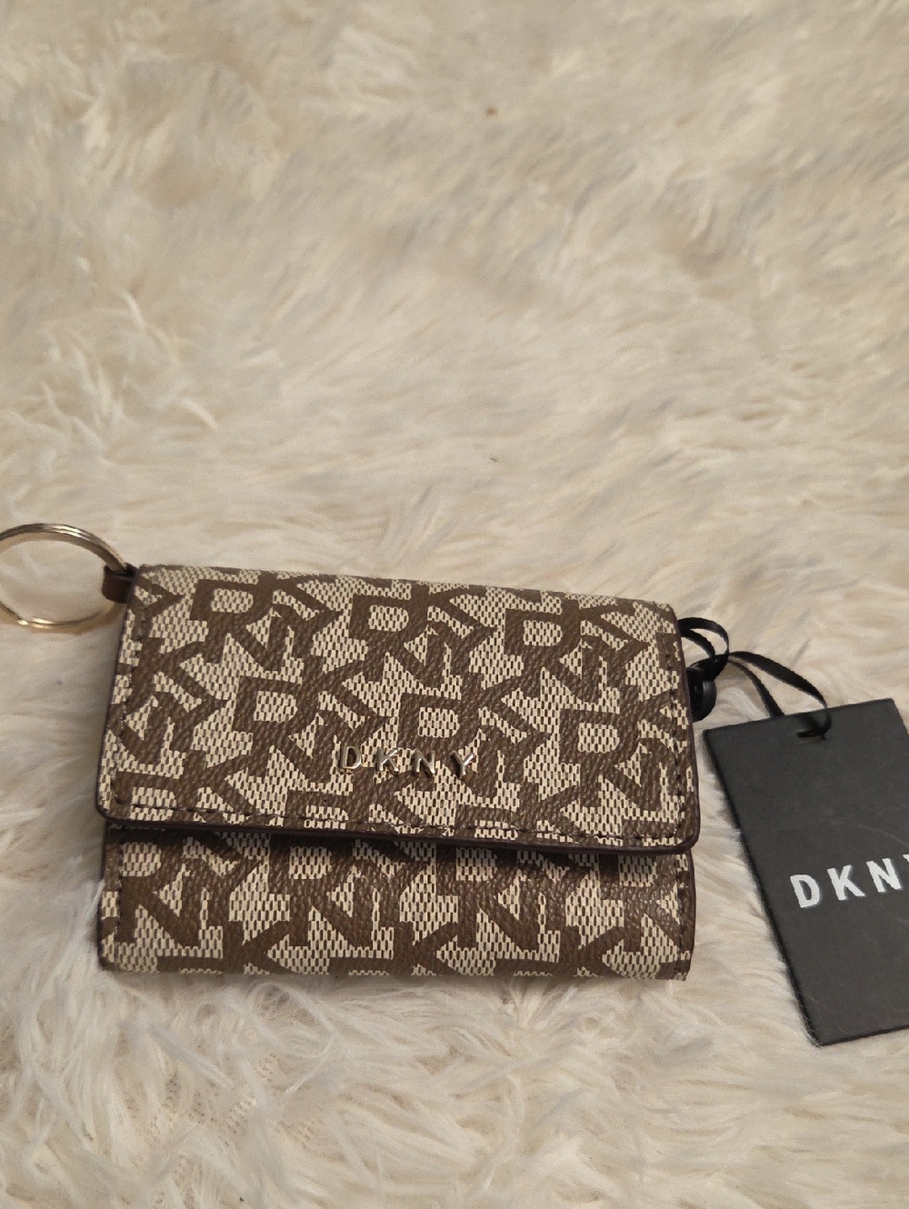 DKNY Beige & Brown Monogram Compact Wallet